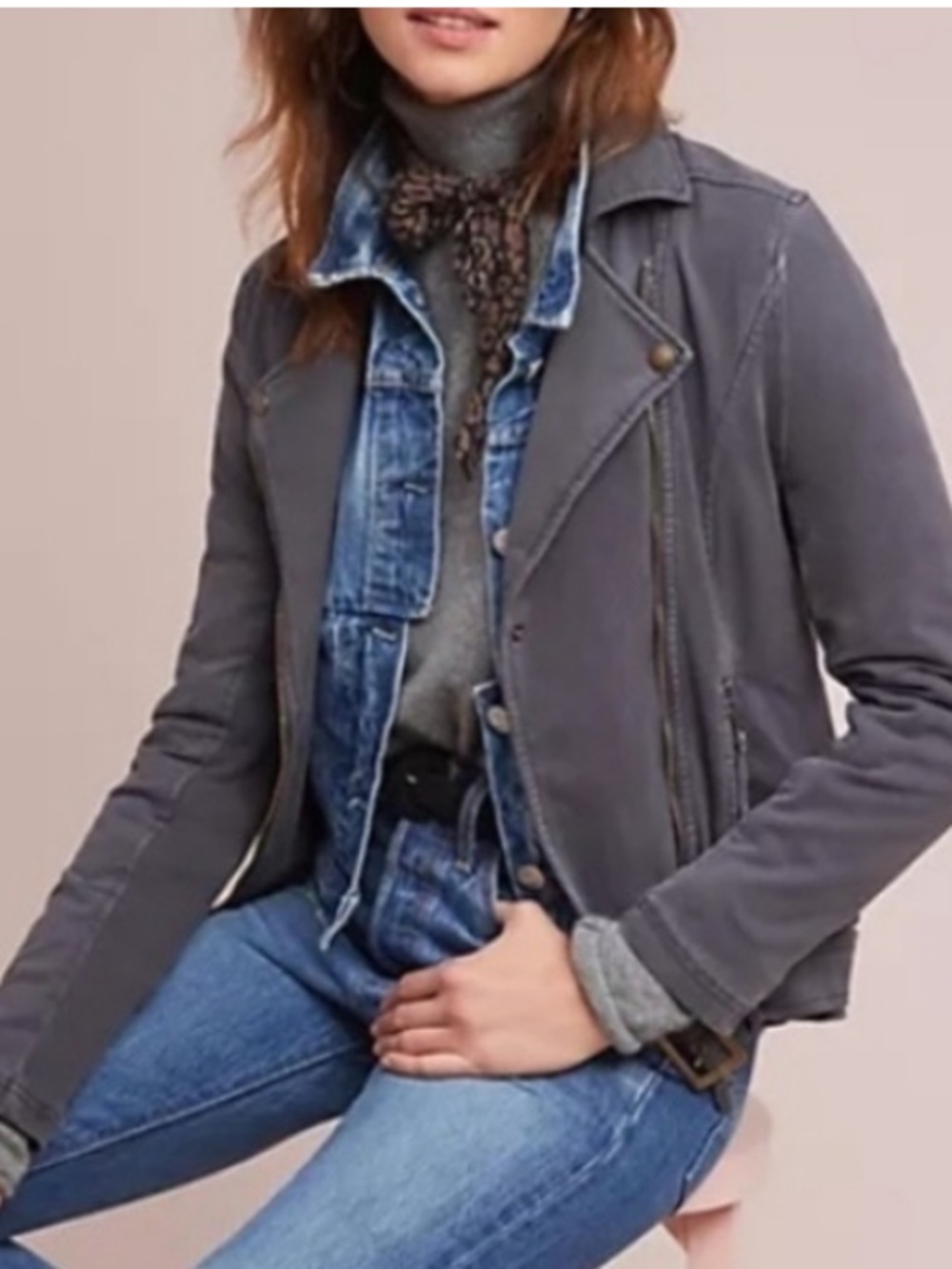 Anthropologie Marrakech Gray Cotton Blend Moto Jacket XS